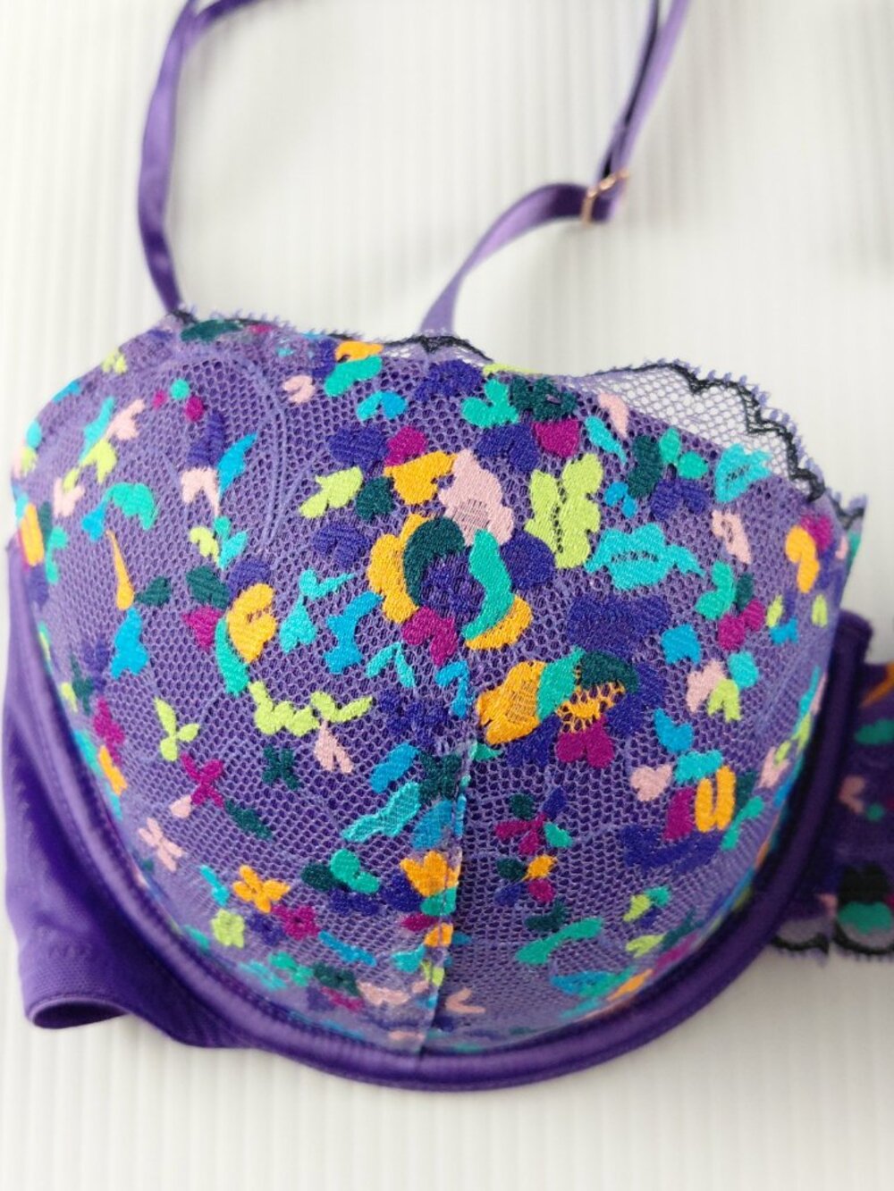 Savage X Fenty Steamy Floral Padded Balconette Bra Size 34DD Purple Royale Lace - Picture 2 of 7